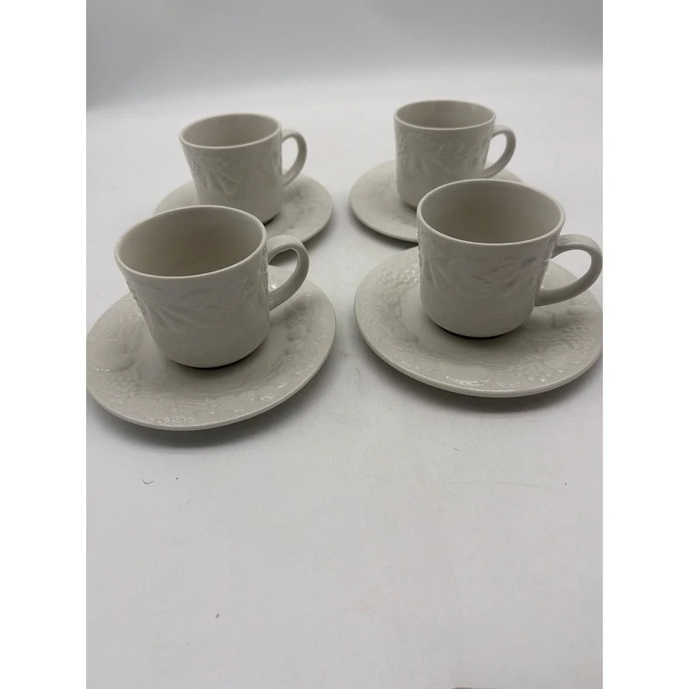 4 Gibson Housewares China Embossed‎ Raised Fruit Pattern Coffee/Tea Cup & Saucer